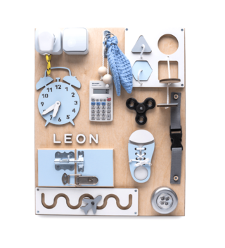 Montessori hračky /  Montessori manipulačná doska Activity board Leon - modrá 