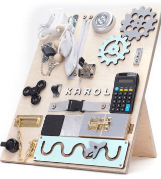 Montessori hračky /  Montessori manipulačná doska Activity board  so zástrčkou - mint 