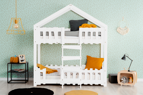 Poschodové postele /  Detská poschodová posteľ domček biela so zábranou ZIPPO P 