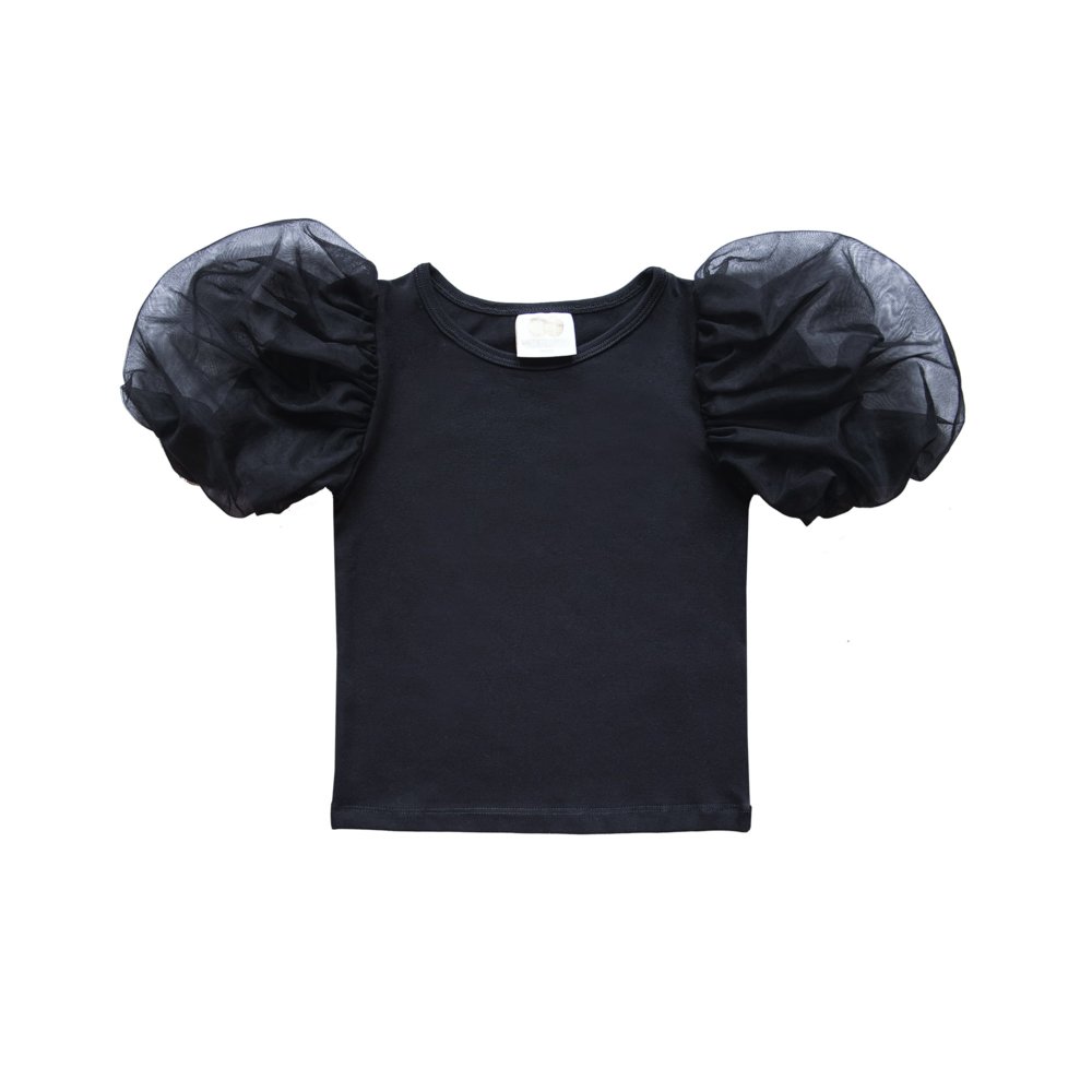 Mama a dcéra /  Set rovnaké tričko mama a dcéra s pufovanými rukávmi - čierne 