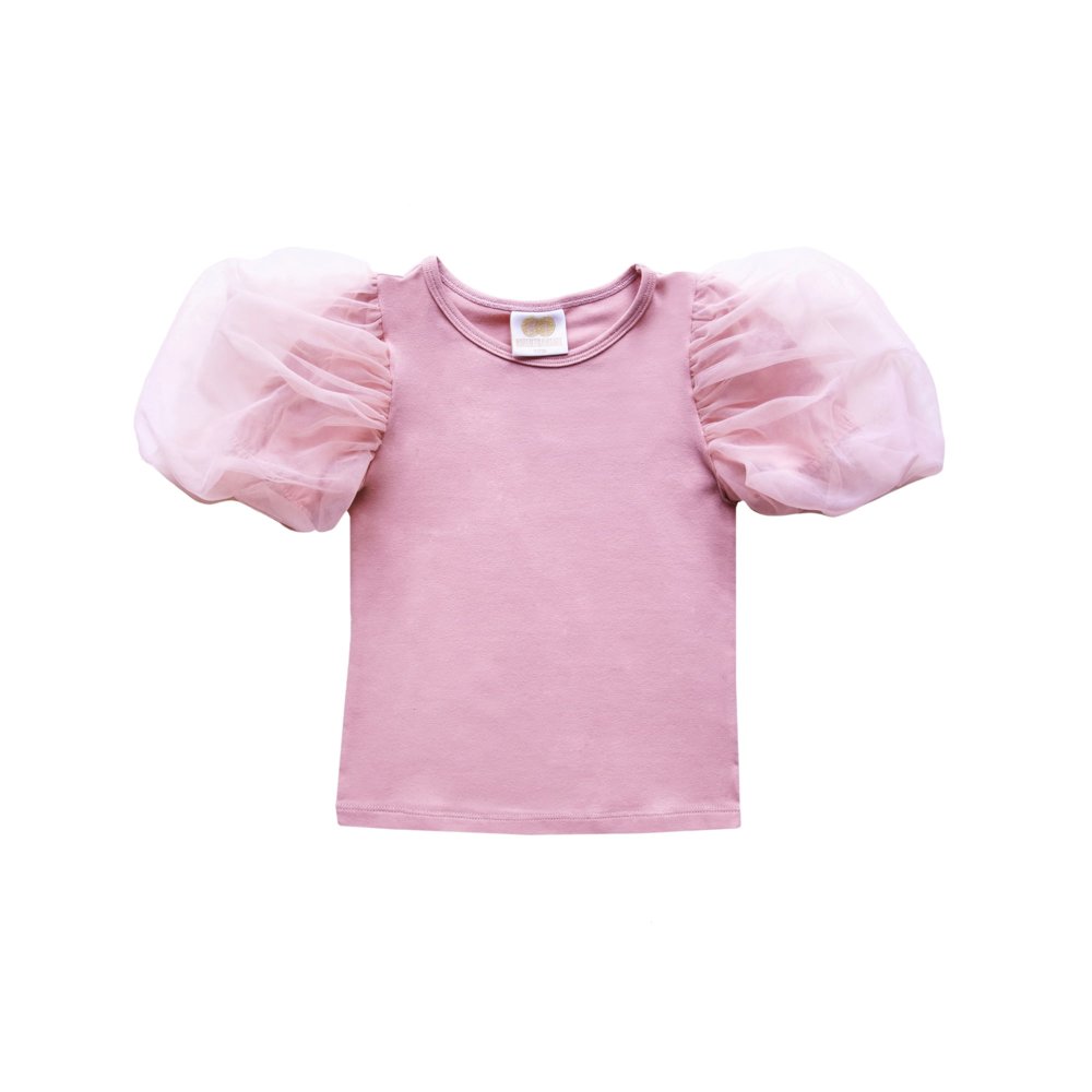 Tričká s krátkym rukávom /  Detské tričko s pufovanými rukávmi - púdrovo ružové 