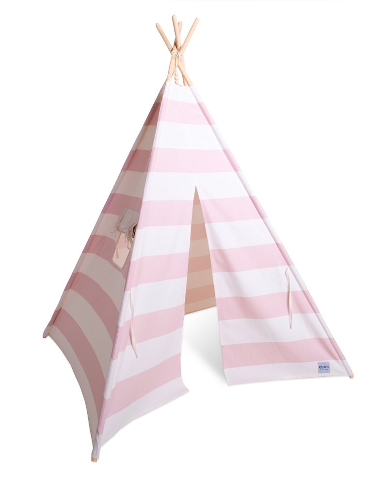 Detské stany, teepee /  Detský teepee stan Stripes - Pink + podložka + vankúšik + girlanda 
