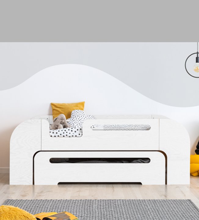 Detské postele /  Dizajnová detská posteľ biela s prístelkou AIKO 
