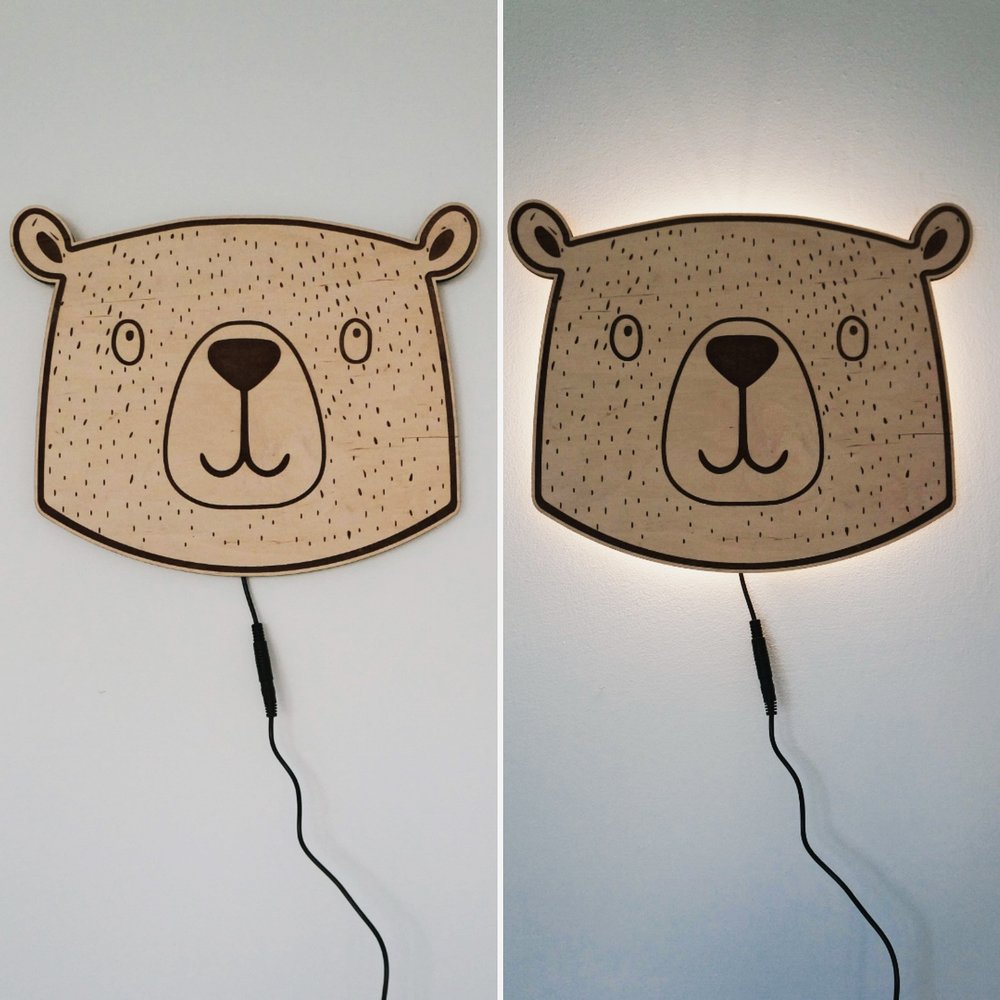 Lampy, osvetlenie /  Drevená lampa - medveď 