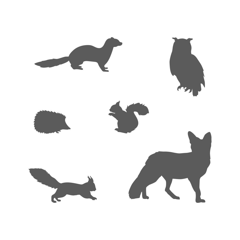 Zvieratá /  Nálepka na stenu Animals - lasica, sova, ježko, veveričky a líška Z068 - pastelové 