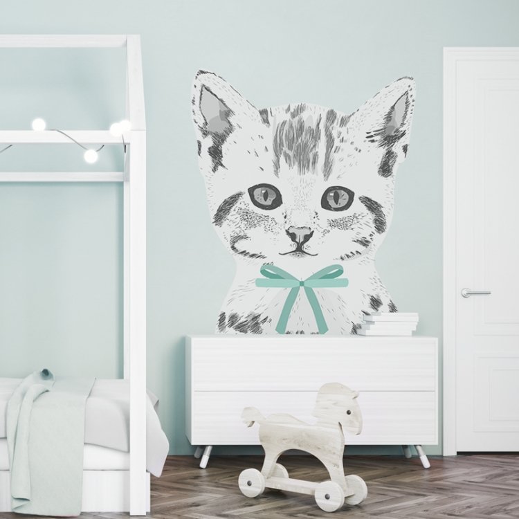 Zvieratá /  Nálepka na stenu Animals - mačička s mašľou DK235 
