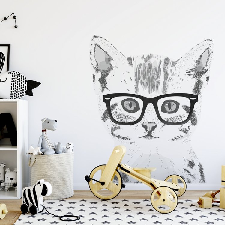 Zvieratá /  Nálepka na stenu Animals - mačička v okuliaroch DK234 