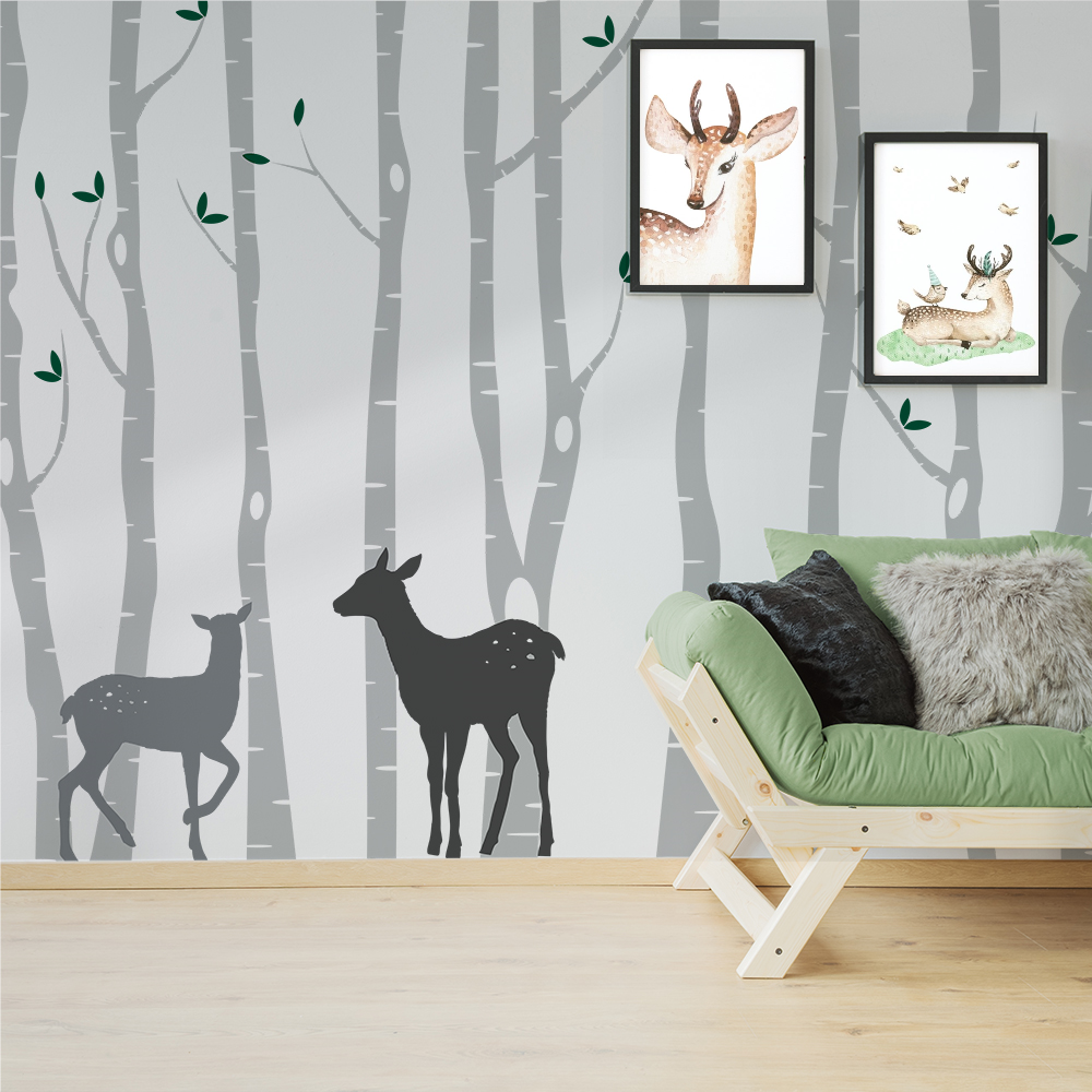 Forest - Lesný motív /  Nálepka na stenu Deer - jeleň Z073 - pastelové 