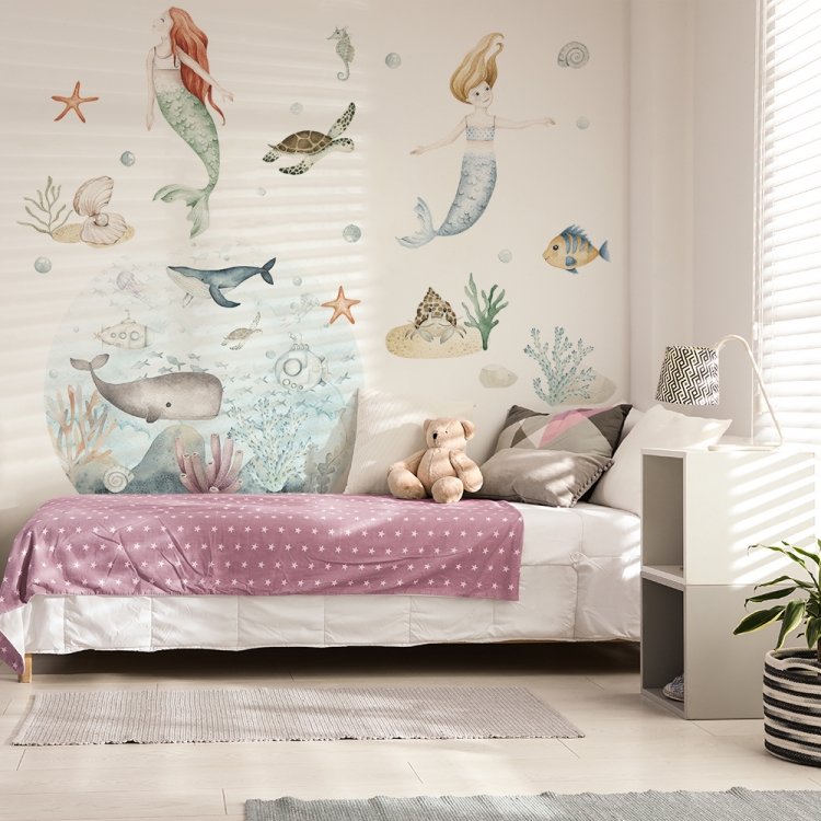 Ostatné /  Nálepka na stenu Ocean - morské panny, ryby, korytnačka, hviezdica, kamene a rastliny DK443 