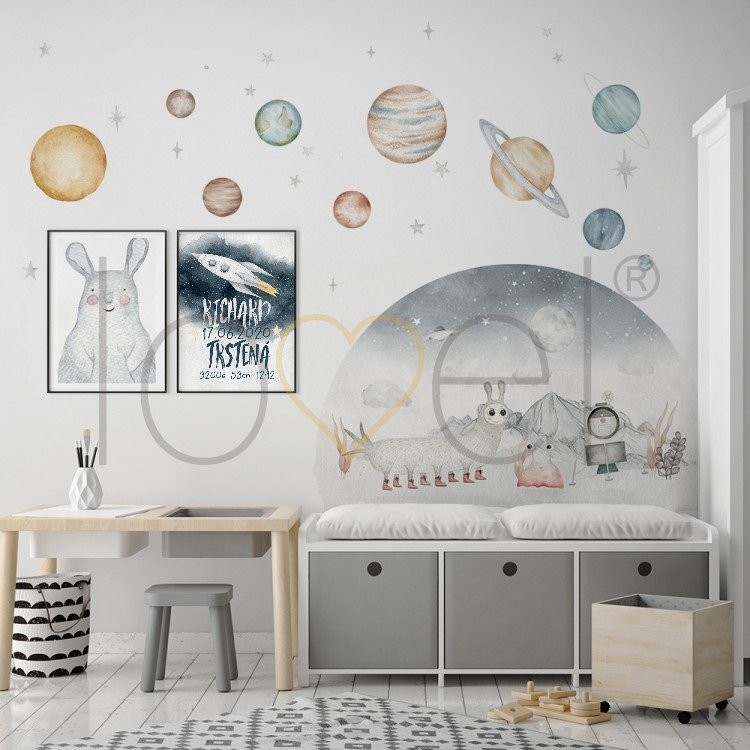 Vesmír /  Nálepka na stenu Space - planéty a hviezdičky DK413 