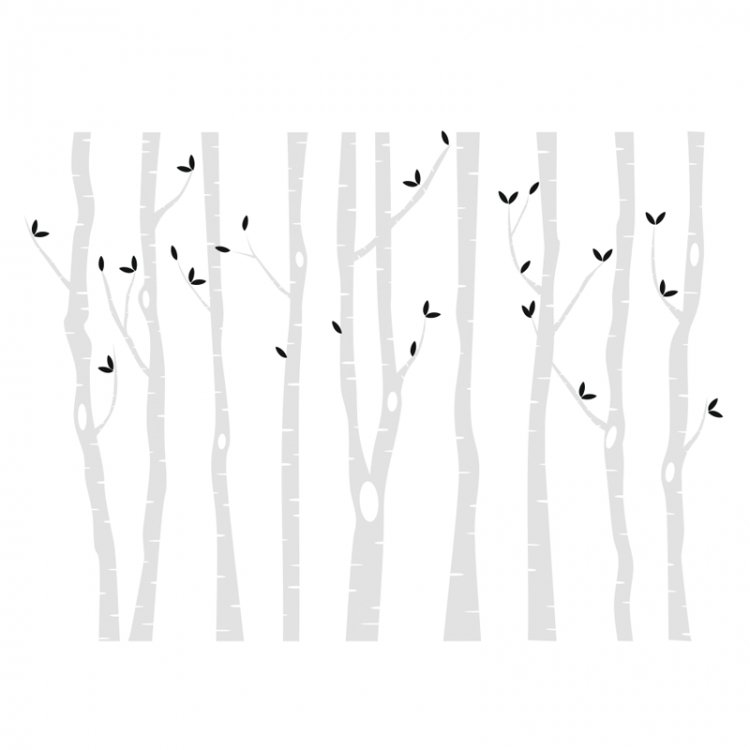 Forest - Lesný motív /  Nálepka na stenu Deer - brezy 9 ks R052 