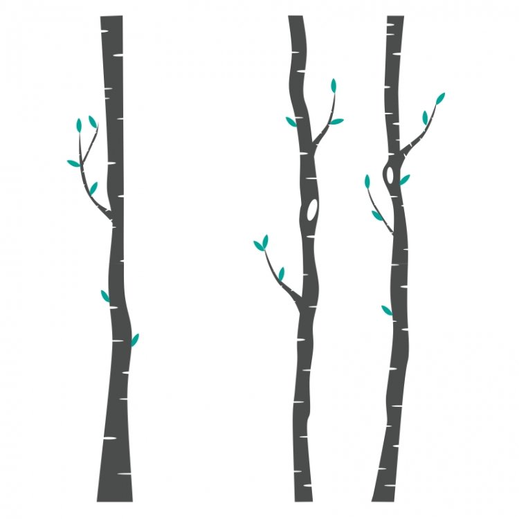 Forest - Lesný motív /  Nálepka na stenu Deer - brezy 3 ks R053 