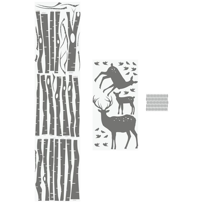 Forest - Lesný motív /  Nálepka na stenu Deer - stromy, jelenčeky a vtáčiky HD036 