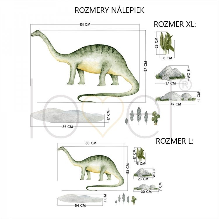 Zvieratá /  Nálepka na stenu Dino - brontosaurus, kamene, rastliny a zemina DK399 
