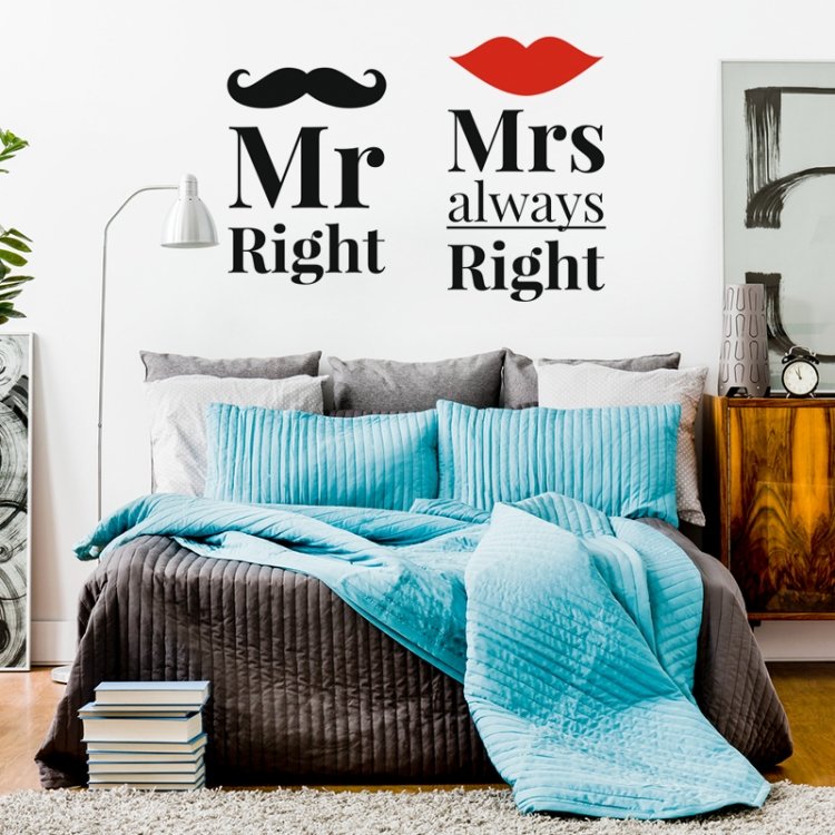 Mená a nápisy /  Nálepka na stenu Home - nápis - Mr Right & Mrs always Right N047 