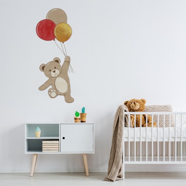Zvieratá /  Nálepka na stenu Teddy - medvedík s balónikmi DK241 