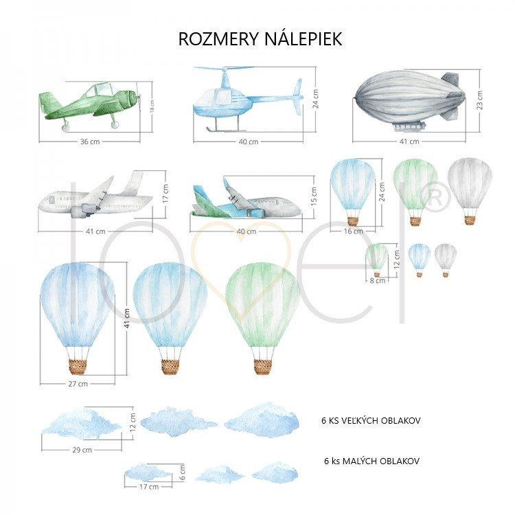 Ostatné /  Nálepka na stenu Travel - letecká doprava, balóny a oblaky DK359 