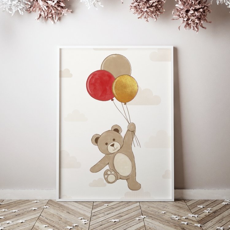 Plagáty /  Plagát Teddy - medvedík+balóniky P001 