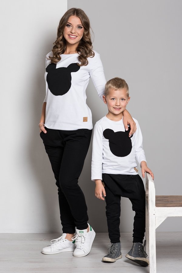 Mama a syn /  Set mama a syn tepláky+tričko - čierno-biele 