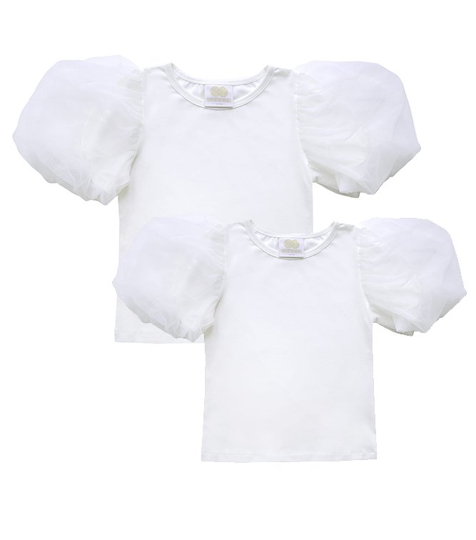 Mama a dcéra /  Set rovnaké tričko mama a dcéra s pufovanými rukávmi - ecru 