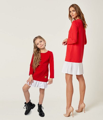 Mama a dcéra /  Set štýlové voľnočasové šaty mama a dcéra Be happy - Červené 