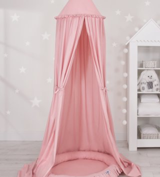 Baldachýny + doplnky /  Bavlnený baldachýn + okrúhle hniezdo - Pudrovo ružový 
