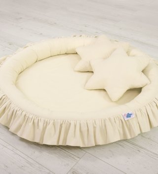 Okrúhle detské hniezda /  Detské okrúhle hniezdo s volánikmi - Krémové 