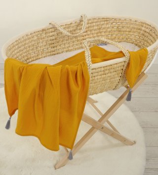 Mušelínové plienky /  Detská mušelínová plienka so strapcami - Horčicová 