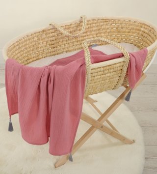 Mušelínové plienky /  Detská mušelínová plienka so strapcami - Vintage ružová 