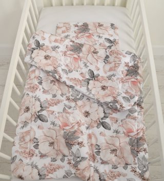 100 x 135 cm /  Detská perinka a vankúšik s výplňou 100x135 - Púdrovo ružový s kvietkami 