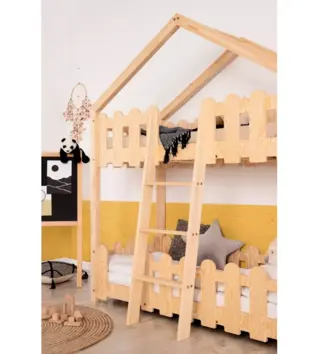 Poschodové postele /  Detská poschodová posteľ domček so zábranou biela KAIKO P 90x160 cm 