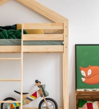 Poschodové postele /  Detská poschodová posteľ domček so zábranou MILA DMPA 