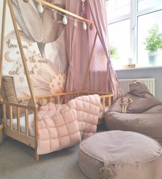 Sedacie vaky a pufy /  Detský okrúhly puf na sedenie - Béžový 