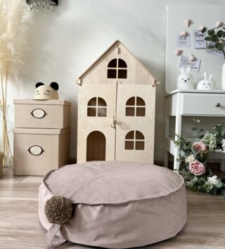 Sedacie vaky a pufy /  Detský okrúhly puf na sedenie - Béžový 