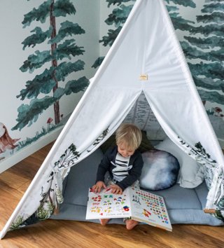 Detské stany, teepee /  Detský stan teepee Forest wolf + podložka + 4 vankúše 