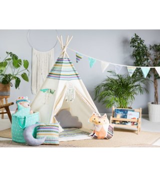 Detské stany, teepee /  Detský teepee stan Indiánske dobrodružstvo pompom + podložka, dekoračné vankúšiky moon 