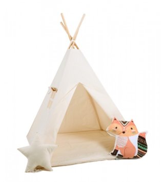 Detské stany, teepee /  Detský teepee stan Milky land + podložka, dekoračné vankúšiky fox 