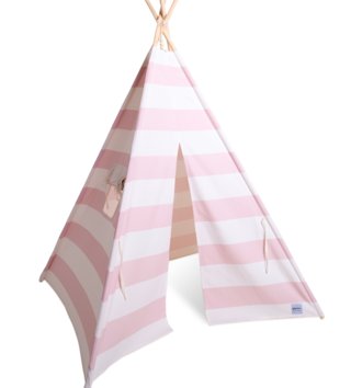 Detské stany, teepee /  Detský teepee stan Stripes - Pink + podložka + vankúšik + girlanda 