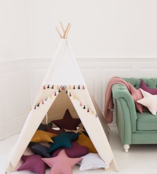 Detské stany, teepee /  Detský teepee stan Tasel Boho - White 