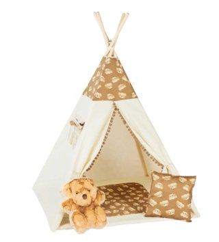 Detské stany, teepee /  Detský teepee stan Teddy bear pompom + podložka, dekoračné vankúšiky 