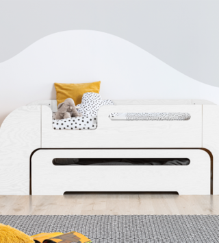 Detské postele /  Dizajnová detská posteľ biela s prístelkou AIKO 
