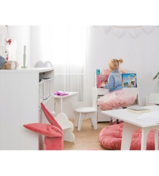 Koše na hračky, úložné boxy /  Drevená detská knižnica s úložným boxom mesiac - biela 