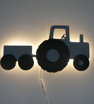 Lampy, osvetlenie /  Drevená detská lampa - traktor s vlečkou 