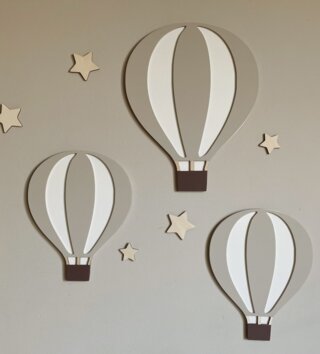Doplnky /  Drevené dekorácie do detskej izby - balóny a hviezdičky 