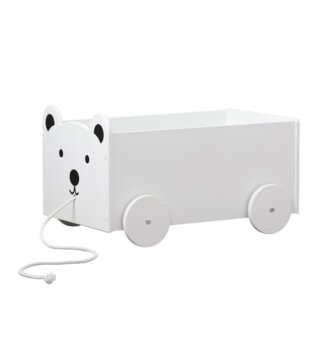 Koše na hračky, úložné boxy /  Drevený úložný box na hračky s kolieskami - biely medvedík 