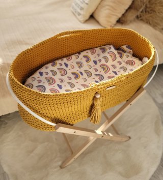 Mojžišove koše /  Háčkovaný mojžišov kôš pre bábätko - Horčicový 