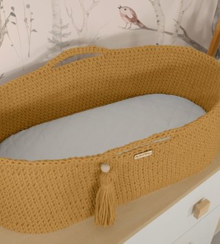 Mojžišove koše /  Háčkovaný mojžišov kôš pre bábätko - Horčicový 