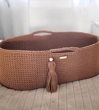 Mojžišove koše /  Háčkovaný mojžišov kôš pre bábätko - Karamelový 