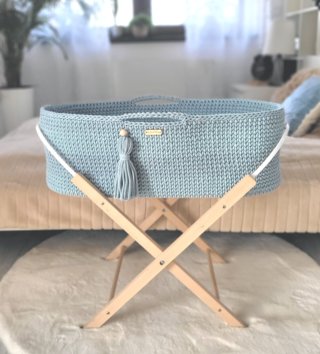 Mojžišove koše /  Háčkovaný mojžišov kôš pre bábätko - Pastelovo modrý 