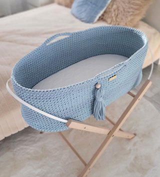 Mojžišove koše /  Háčkovaný mojžišov kôš pre bábätko - Pastelovo modrý 